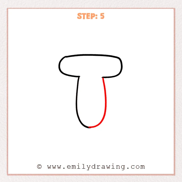 how to draw a bubble letter t - Bubble letter t outline with a rounded top bar and a stem that now has a right outer edge and a fully rounded bottom, forming a puffy bubble shape.